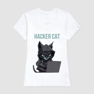 Camiseta 100% algodão Hacker cat feminino