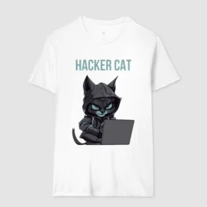 Camiseta 100% algodão Hacker cat masculina