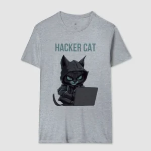Camiseta 100% algodão Hacker cat masculina